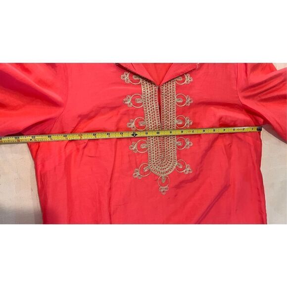 Theme Women's Silk Blend Embroidered 3/4 Sleeve Tunic Blouse Orange Size Medium - Picture 8 of 10